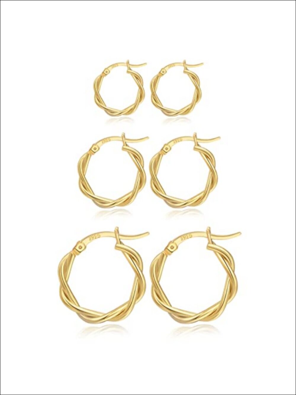 925 Sterling Silver Small Hoop Earrings Set for Women Hypoallergenic 3 Pairs